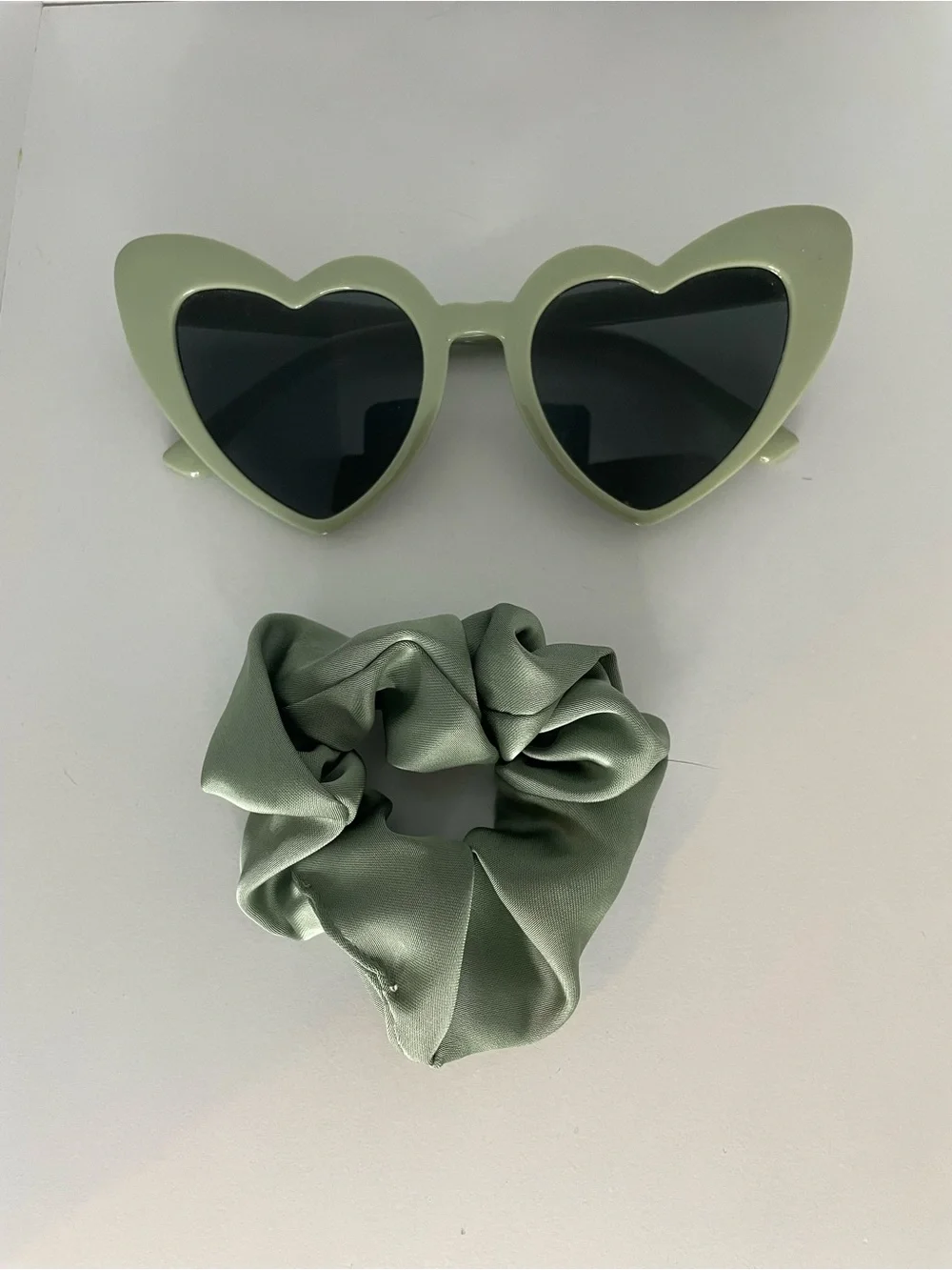 Sage Green Heart Sunglasses and Scrunchie Set